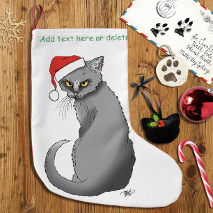 Meia De Natal Pequena Gato Cinza Engraçado Mal-Humorado Natal Humor de F
