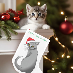 Meia De Natal Pequena Gato Cinza Engraçado Mal-Humorado Natal Humor de F