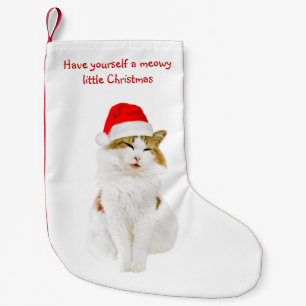 Meia De Natal Pequena Gato com Papai noel