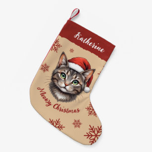 Meia De Natal Pequena Gato de Natal Fofo Personalizado com Chapéu de Pap