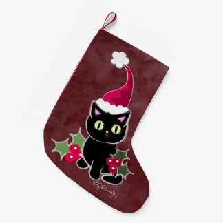 Meia De Natal Pequena Gato de Natal Gótico Vermelho