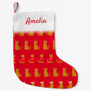 Meia De Natal Pequena Gato de Natal Vermelho Bonito