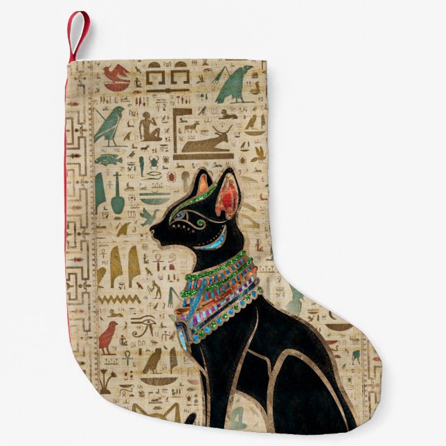 Meia De Natal Pequena Gato Egípcio - Bastet sobre papiro (Frente)