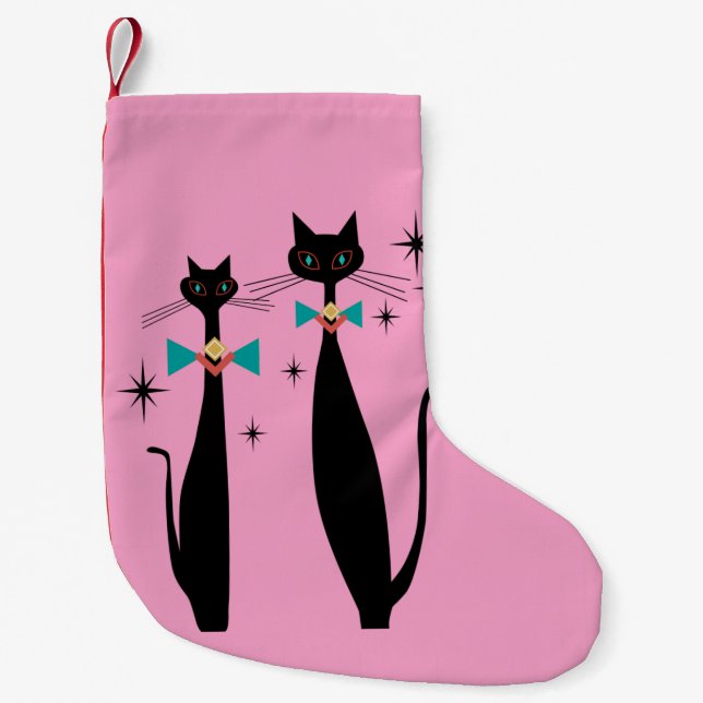 Meia De Natal Pequena Gato Legal MCM Moderno de Meio século da Era Atômi (Frente)