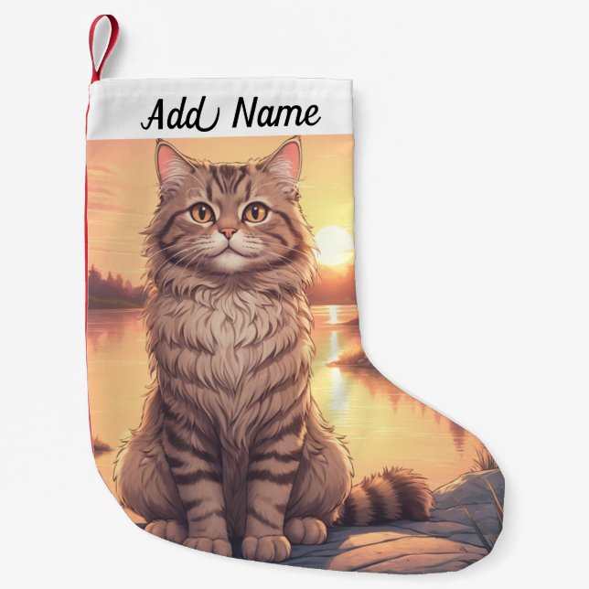 Meia De Natal Pequena Gato Listrado (Frente)