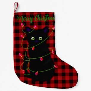 Meia De Natal Pequena Gato negro   Meowy Christmas   luz estrelada