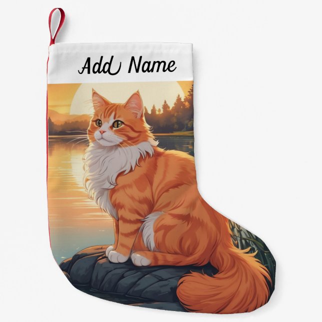 Meia De Natal Pequena Gato Persa Laranja (Frente)