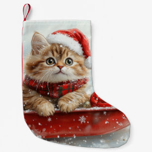 Meia De Natal Pequena Gato Persa no Trenó Deixe Nevar Natal