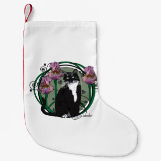 Meia De Natal Pequena Gato preto & branco com íris