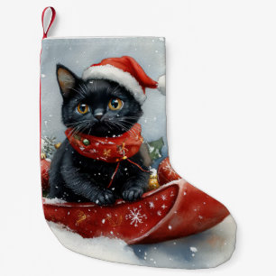 Meia De Natal Pequena Gato Preto com Lama Deixe-o nevar Natal