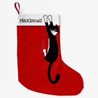 Meia De Natal Pequena Gato Preto e Branco | Feriado de Gato Tuxedo Engra