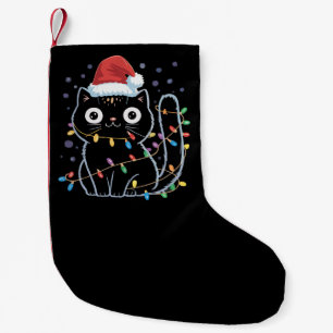 Meia De Natal Pequena Gato Preto Fofo Papai Noel Luzes de Natal Meow Kit