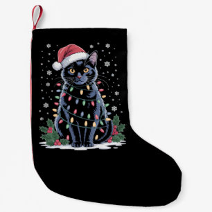 Meia De Natal Pequena Gato Preto Natal Chapéu de Papai Noel Gatos Engraç