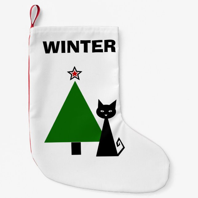 Meia De Natal Pequena Gato Preto Personalizado (Frente)