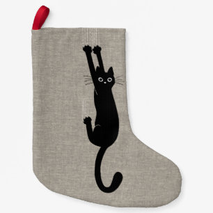 Meia De Natal Pequena Gato preto que pendura no estilo de linho do falso