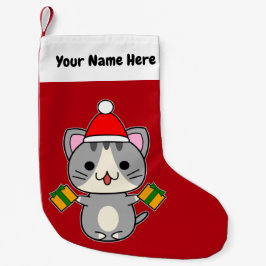 Meia De Natal Pequena Gato Tabby Cinza de Natal