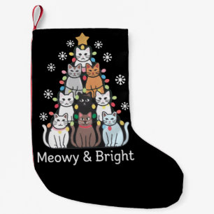Meia De Natal Pequena Gatos Árvore de Natal Meowy Bright Xmas