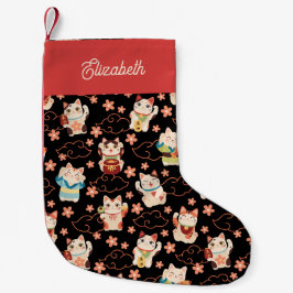 Meia De Natal Pequena Gatos da Sorte Maneki Neko Personalizados