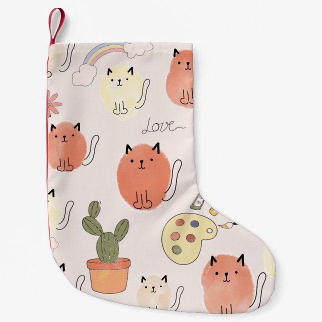 Meia De Natal Pequena Gatos De Gatinhos-gatinhos: Padrões Animais Bons (Frente)