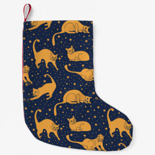 Meia De Natal Pequena Gatos engraçados, estrelas, padrão espacial.