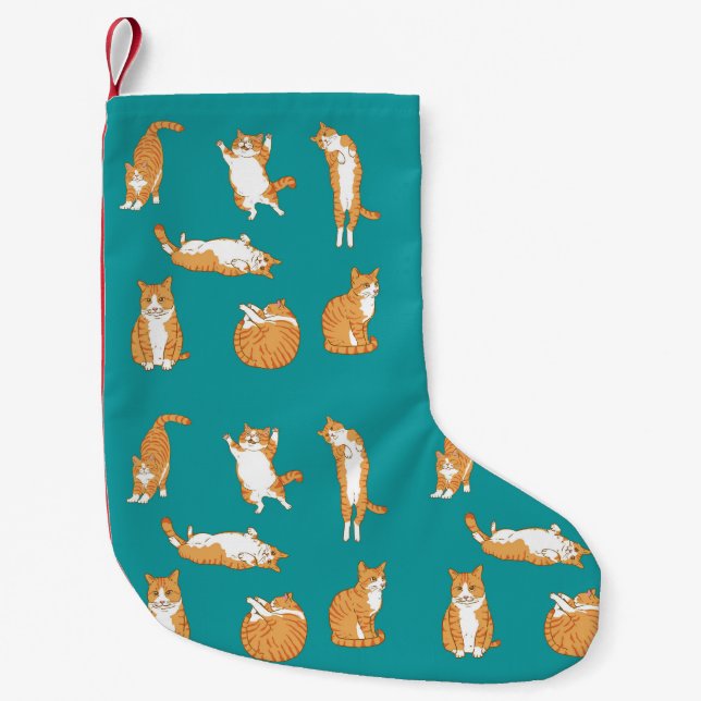 Meia De Natal Pequena Gatos Laranjas Engraçados (Frente)