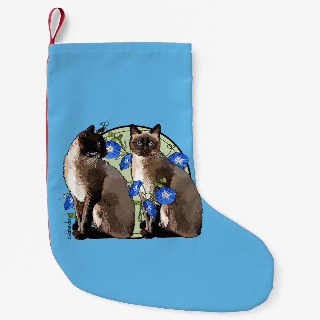 Meia De Natal Pequena Gatos Siamese com corriolas (Frente)