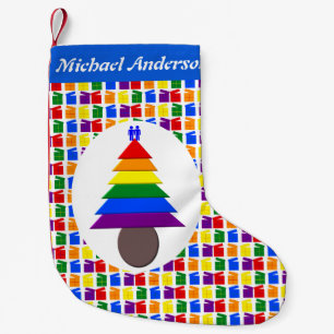 Meia De Natal Pequena Gay Men Rainbow Christmas Tree e apresenta persona