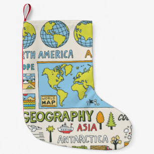 Meia De Natal Pequena Geografia. Desenho a mão. Ilustração Vintage. 