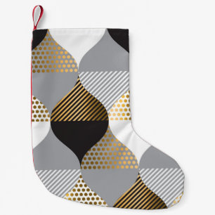 Meia De Natal Pequena Geométrico do luxo: preto, padrão dourado