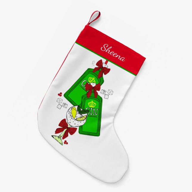 Meia De Natal Pequena Gin Drinker Gingle Bells Enfiando Garrafas Engraça (Frente (Pendurada))