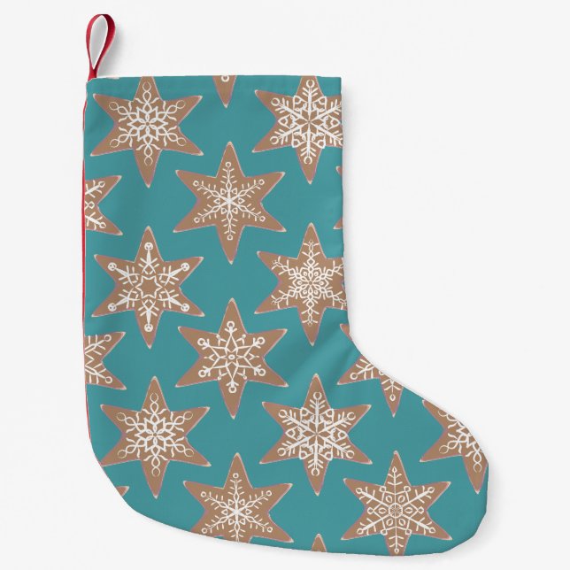 Meia De Natal Pequena Gingerbread Stars Christmas Stocking (Green) (Frente)