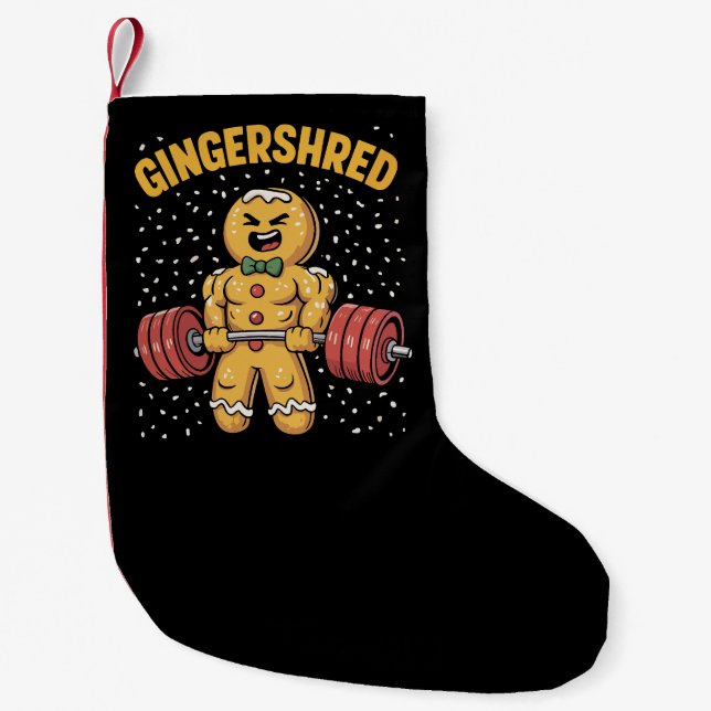Meia De Natal Pequena Gingershred Funny Gingerbird Man Gym (Frente)