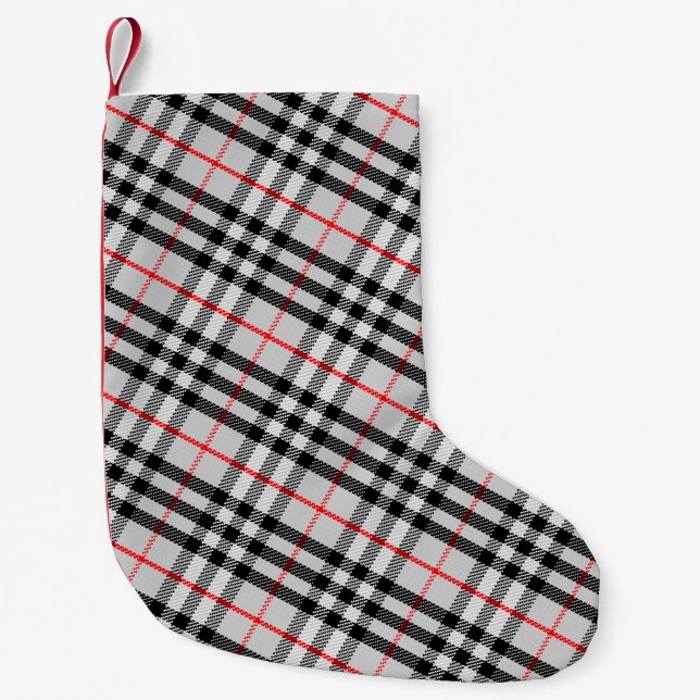 Meia De Natal Pequena Gingham Vermelho Branco Negro | Tecido verificado  (Frente)