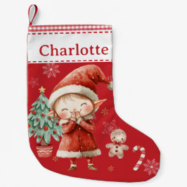 Meia De Natal Pequena Gingham Vermelho - Garota Feliz e Bonita