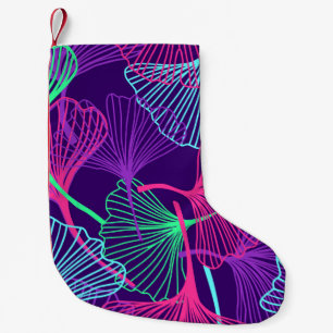 Meia De Natal Pequena Gingko Tropical Floral deixa o fundo em neon c