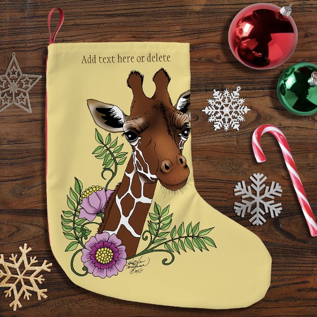 Meia De Natal Pequena Girafa Flores Amarelas Fofo Vida Selvagem (Criador carregado)