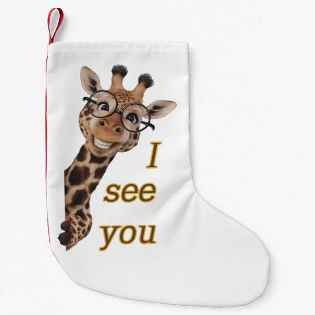 Meia De Natal Pequena Girafa.Text.Vejo você (Frente)
