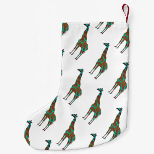 Meia De Natal Pequena Giraffe Brown e Teal Silhouette