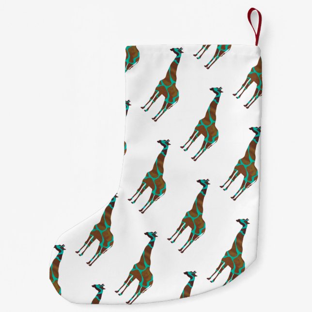 Meia De Natal Pequena Giraffe Brown e Teal Silhouette (Verso)