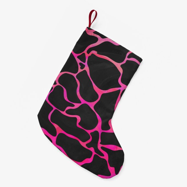 Meia De Natal Pequena Giraffe Hot Pink e Impressão preto (Frente (Pendurada))