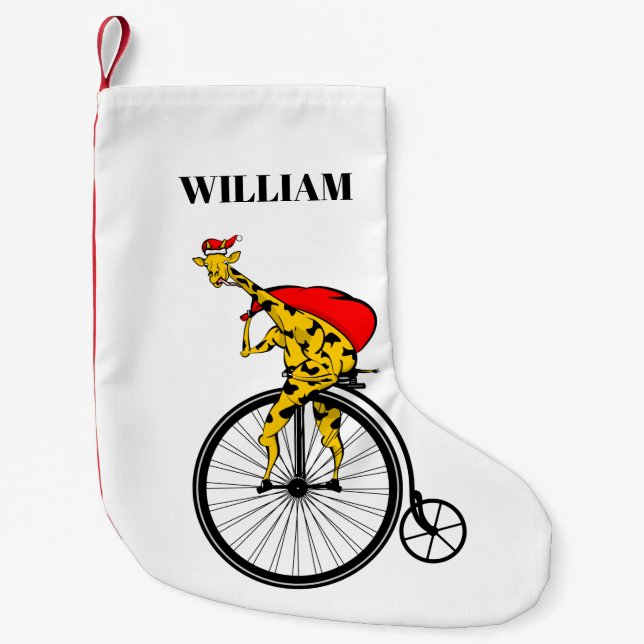 Meia De Natal Pequena Giraffe Papai Noel Natal (Frente)