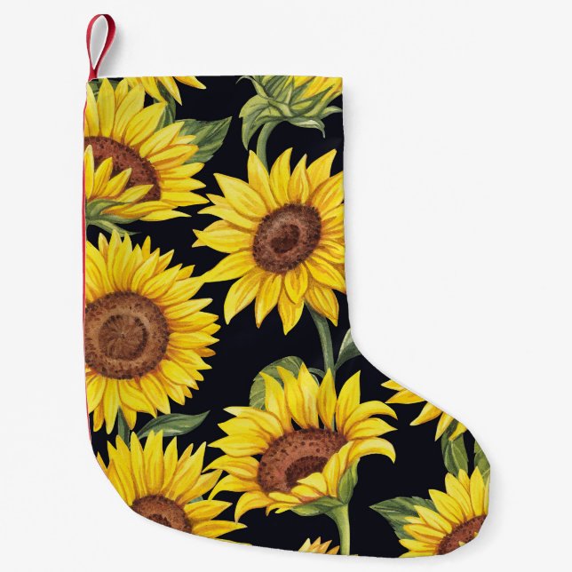 Meia De Natal Pequena Girassóis, borboletas, mosaico preto (Frente)