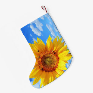 Meia De Natal Pequena Girassol Amarelo e Abelhas no Céu Azul - Verão