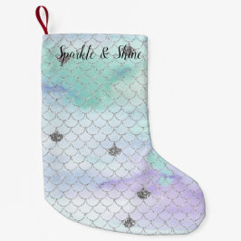 Meia De Natal Pequena Girly Mint Purple Silver Sereia