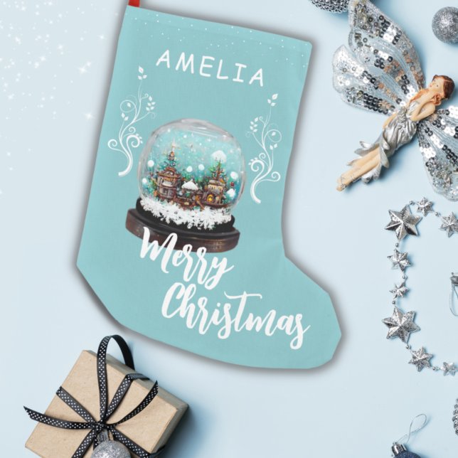 Meia De Natal Pequena Glass Snowball Winter Village Foliage Christmas (Criador carregado)