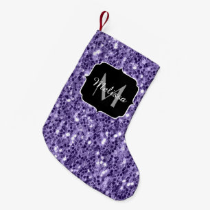 Meia De Natal Pequena Glitter roxo ultra violeta brilha monograma