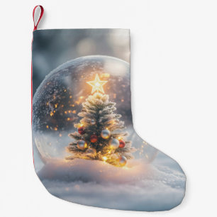 Meia De Natal Pequena Globo de Neve de Natal Mágico com Árvore Brilhante