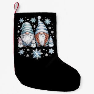 Meia De Natal Pequena Gnômios engraçados de homem de neve com flocos de