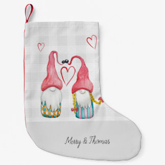Meia De Natal Pequena Gnomo De Natal Em Amor Com Aquarela Monograma