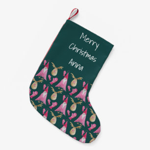 Meia De Natal Pequena Gnomo De Natal Rosa E Renas Com Luvas